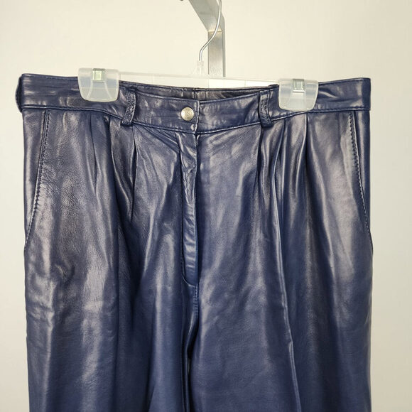 Vintage Di Capra Blue Leather Trouser Pants Size M/L - Picture 2 of 11